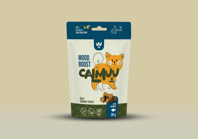 Calmuu Mood Boost mačji priboljški sardine & mačja meta 50 g – sprednja embalaža mačjih priboljškov
